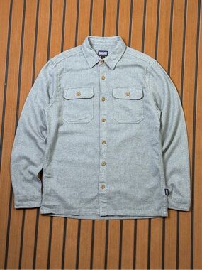 Patagonia Fjord Long Sleeve Flannel Shirt Mens Small Gray Organic Cotton Nature